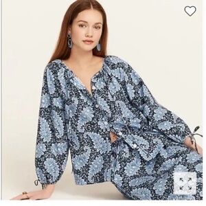 J.Crew Collection Pacific Paisley Tie-Sleeve Button Front Blouse NWT spring